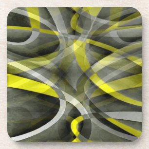 Eighties Vibes Daffodil Yellow and Grey Layered Cu Coaster