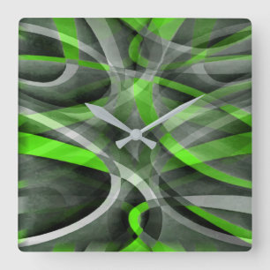 Eighties Vibes Lime and Grey Layered Curve Pattern Square Wall Clock