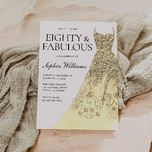 Eightieth Gold Sparkle Dress 80th Birthday Party  Invitation