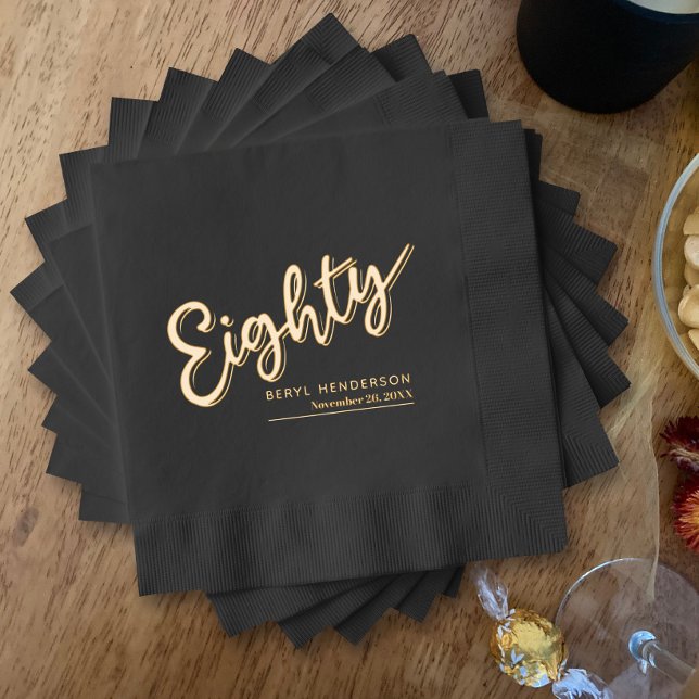 Eighty 80th birthday black and gold foil napkins (Creator Uploaded)