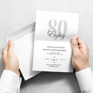 Eighty - 80th Birthday Elegant Chic Black & White Invitation