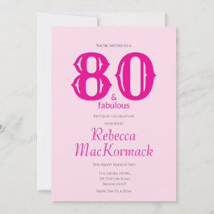 Eighty and Fabulous Blush Pink 80th Birthday Invitation