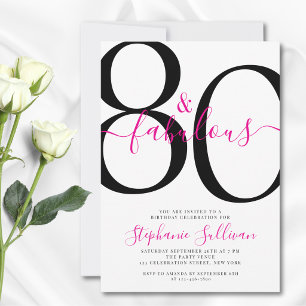 Eighty and Fabulous Script 80th Birthday Party  Invitation