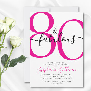 Eighty and Fabulous Script 80th Birthday Party  Invitation