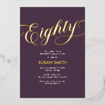 Eighty Birthday Elegant Invitation Foil Invitation