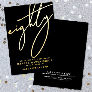 Eighty Black 80th Birthday Gold