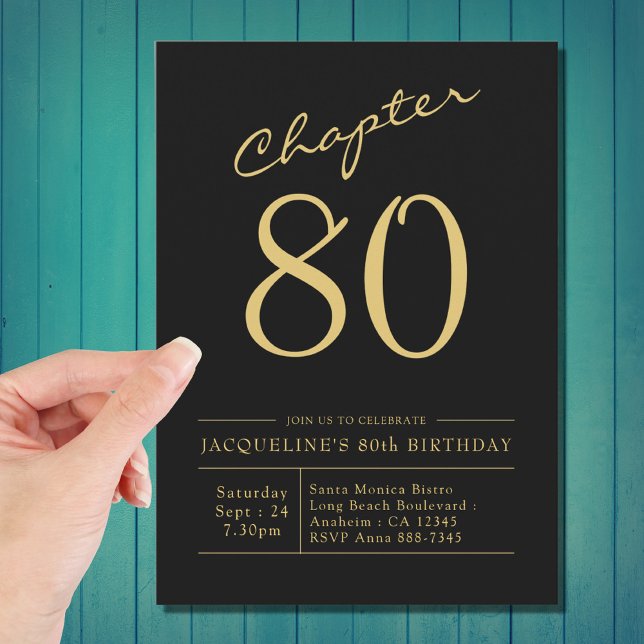 Eighty Black Gold 80th Birthday Party Invitation (Creator Uploaded)