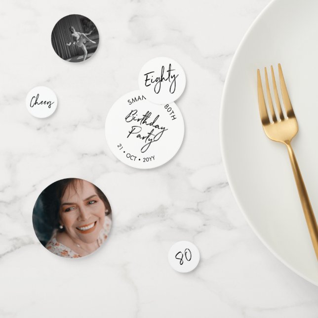 Eighty | Black & White Modern 80th Birthday Photo Confetti (Group)