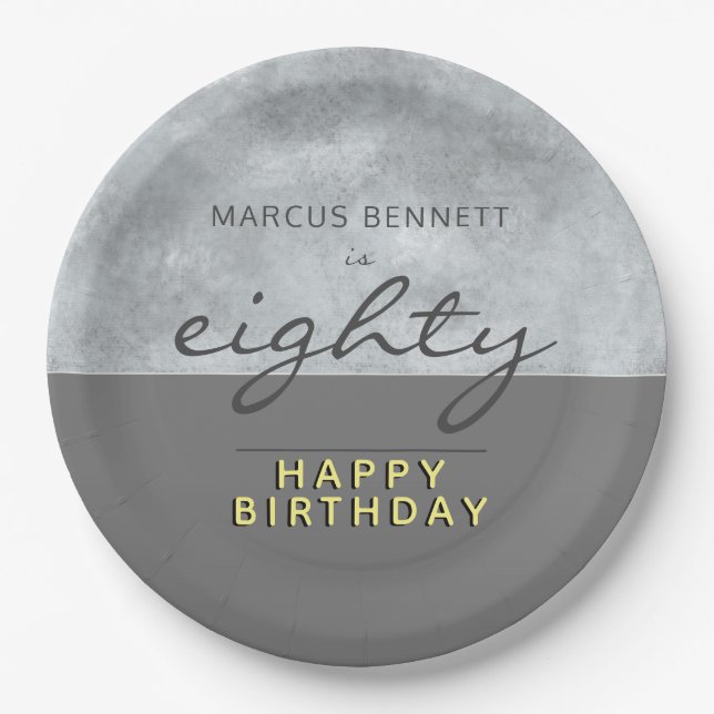 Eighty Elegant Classy Grey Script 80th Birthday Paper Plate (Front)