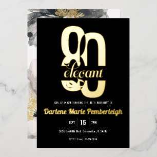 Eighty & Elegant Floral 80th Birthday Black Gold