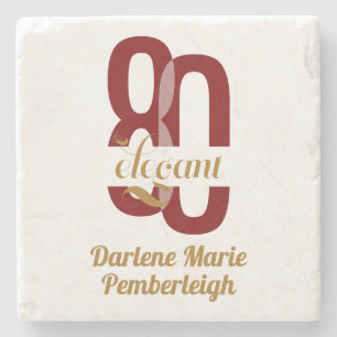 Eighty & Elegant Ruby Red Gold 80th Birthday Stone Coaster