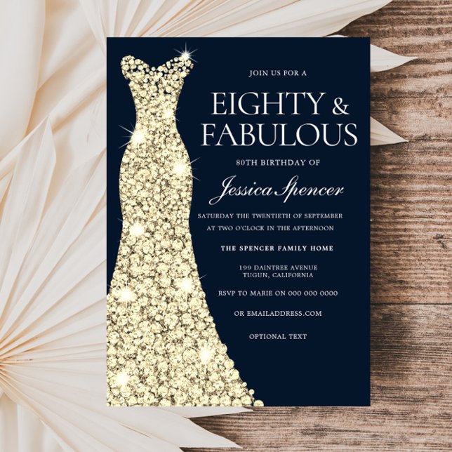 Eighty & Fabulous!! Gold Dress Gown 80th Birthday Invitation (Creator Uploaded)