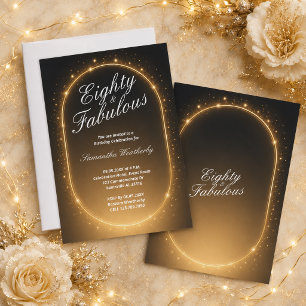 Eighty & Fabulous Gold Sparkle Birthday Invitation