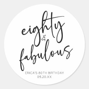Eighty & Fabulous Minimal 80th Birthday Party Classic Round Sticker