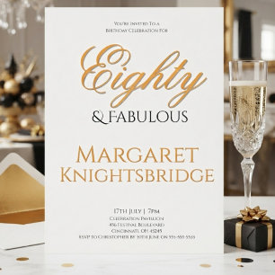 Eighty & Fabulous Script Gold Black Birthday Invitation