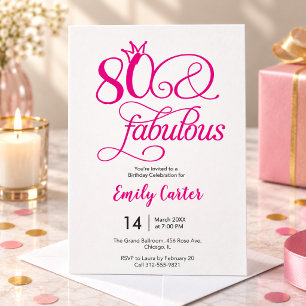 Eighty & Fabulous Script Pink 80th Birthday Party Invitation
