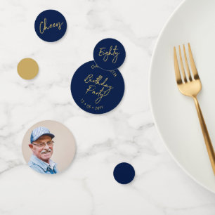 Eighty   Gold & Navy Modern 80th Birthday Party Confetti