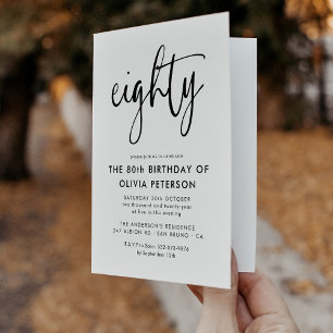 Eighty   Modern 80th Black & White Birthday Folded Invitation