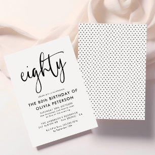 Eighty Modern 80th Black & White Birthday Party Invitation