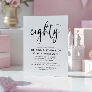 Eighty   Modern 80th Black & White Birthday Party Magnetic Invitation