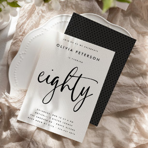 Eighty   Modern B&W 80th Birthday Party Typography Invitation
