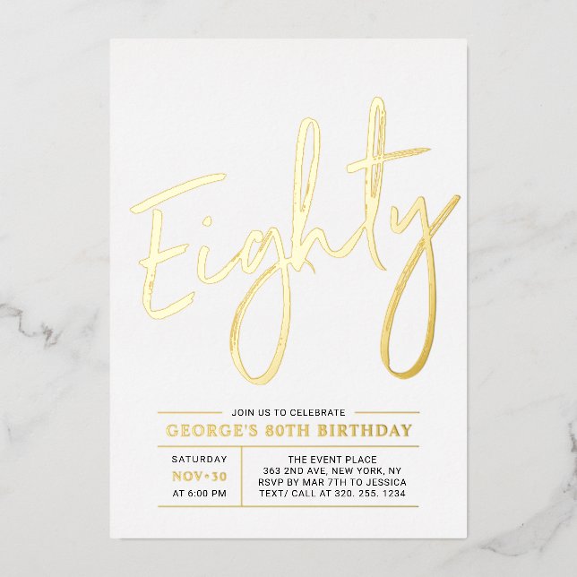 Eighty | Modern Gold 80th Birthday Party (Front)