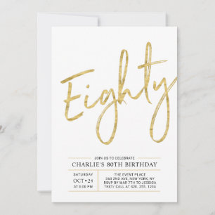 Eighty   Modern Gold Brush 80th Birthday Party Invitation