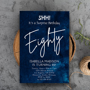 Eighty   Navy Blue 80th Birthday Surprise Party Invitation