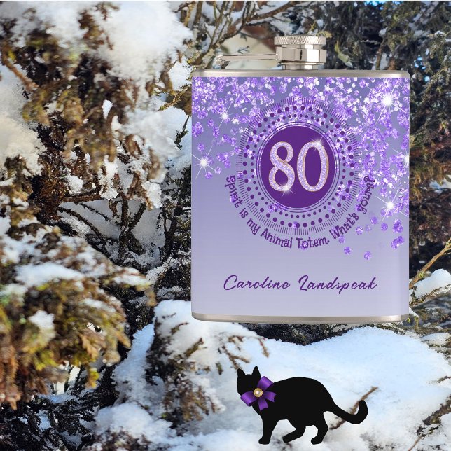Eighty & Purple Glitter & Drinking Quote Hip Flask (Creator Uploaded)
