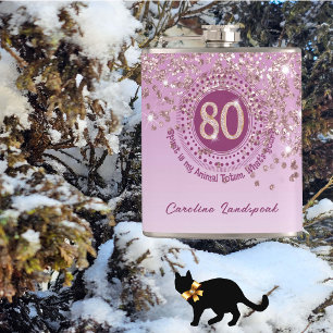 Eighty & Rose Gold Glitter & Drinking Quote Hip Flask