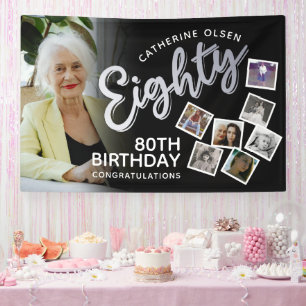 Eighty silver 80th Birthday 8 photos on black Banner