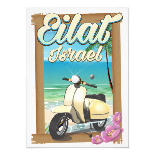 Eilat Beach Israel scooter travel poster