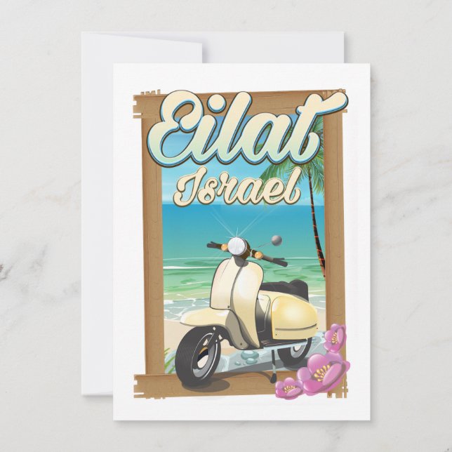Eilat Beach Israel scooter travel poster Invitation (Back)