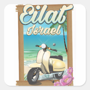 Eilat Beach Israel scooter travel poster Square Sticker