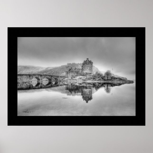 Eilean Donan Castle in Scotland, (Black and White) Poster (Front)