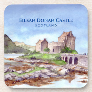 Eilean Donan Castle Scotland Watercolor Painting Coaster