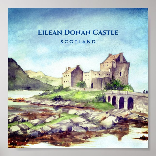 Eilean Donan Castle Scotland Watercolor Painting Poster (Front)