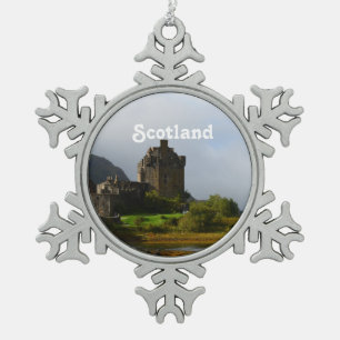 Eileen Donan Castle in Early Autumn Snowflake Pewter Christmas Ornament