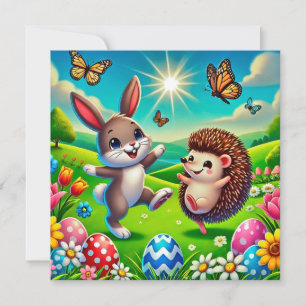 Ein glücklicher Hase und Igel Holiday Card