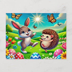 Ein glücklicher Hase und Igel Postcard