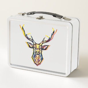 Ein Hirschkopf als buntes Bild im Aquarell Stil Metal Lunch Box