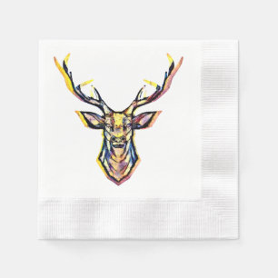 Ein Hirschkopf als buntes Bild im Aquarell Stil   Napkin