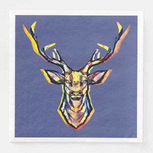Ein Hirschkopf als buntes Bild im Aquarell Stil Napkin