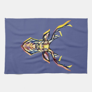 Ein Hirschkopf als buntes Bild im Aquarell Stil    Tea Towel