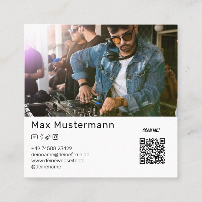 Einfache Foto und QR Code Vorlage - Square Business Card (Back)