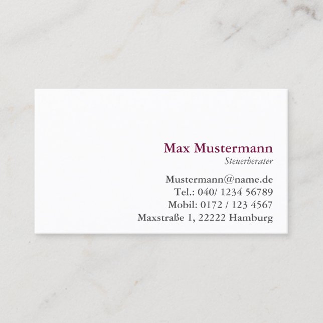 einfache Steuerberater Visitenkarte Business Card (Front)