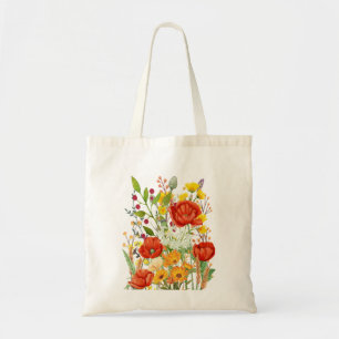 Einkaufstasche mit Mohnblumen & Wildblumen-Motiv Tote Bag