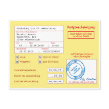 Einladungskarte als Attest/Krankenschein, gelb