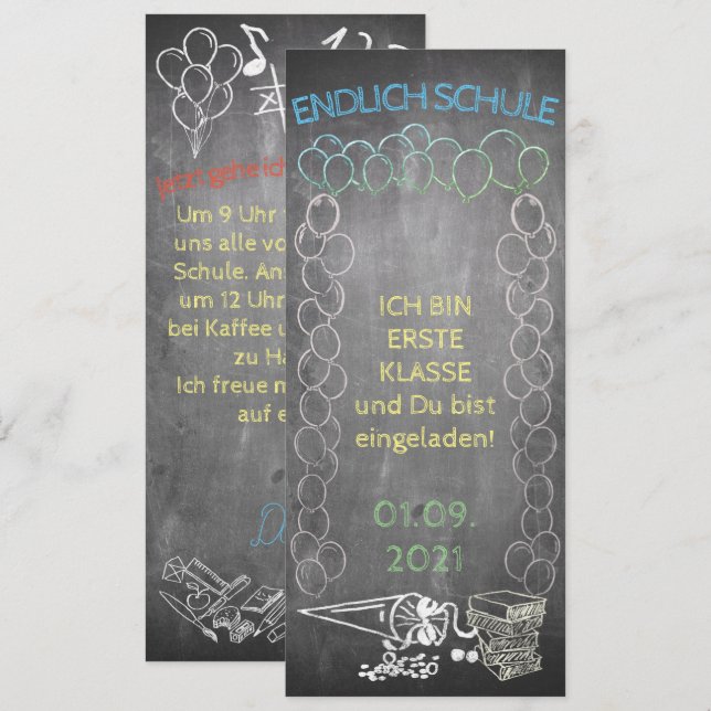 Einladungskarte zur Einschulung im Tafelstil (Front/Back)