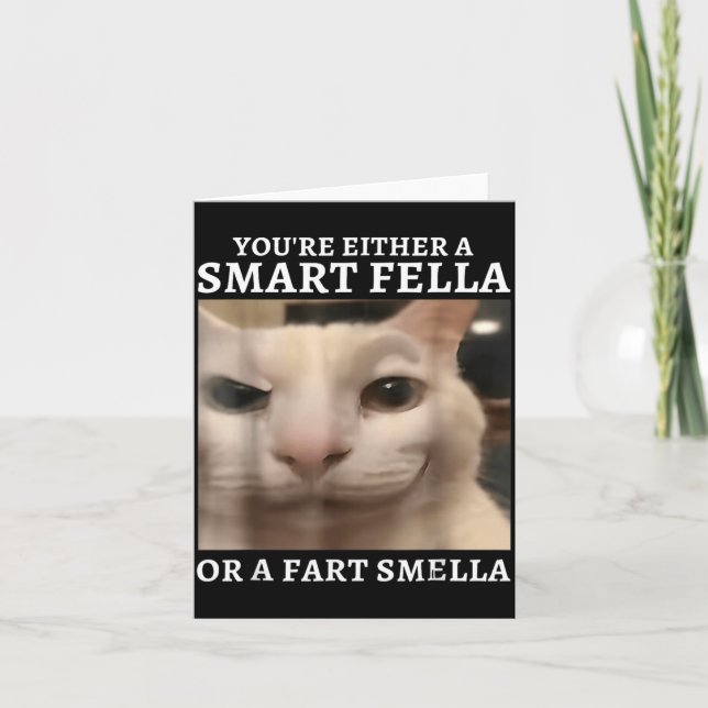 Either A Smart Fella Or A Fart Smella Funny Cat Card (Front)